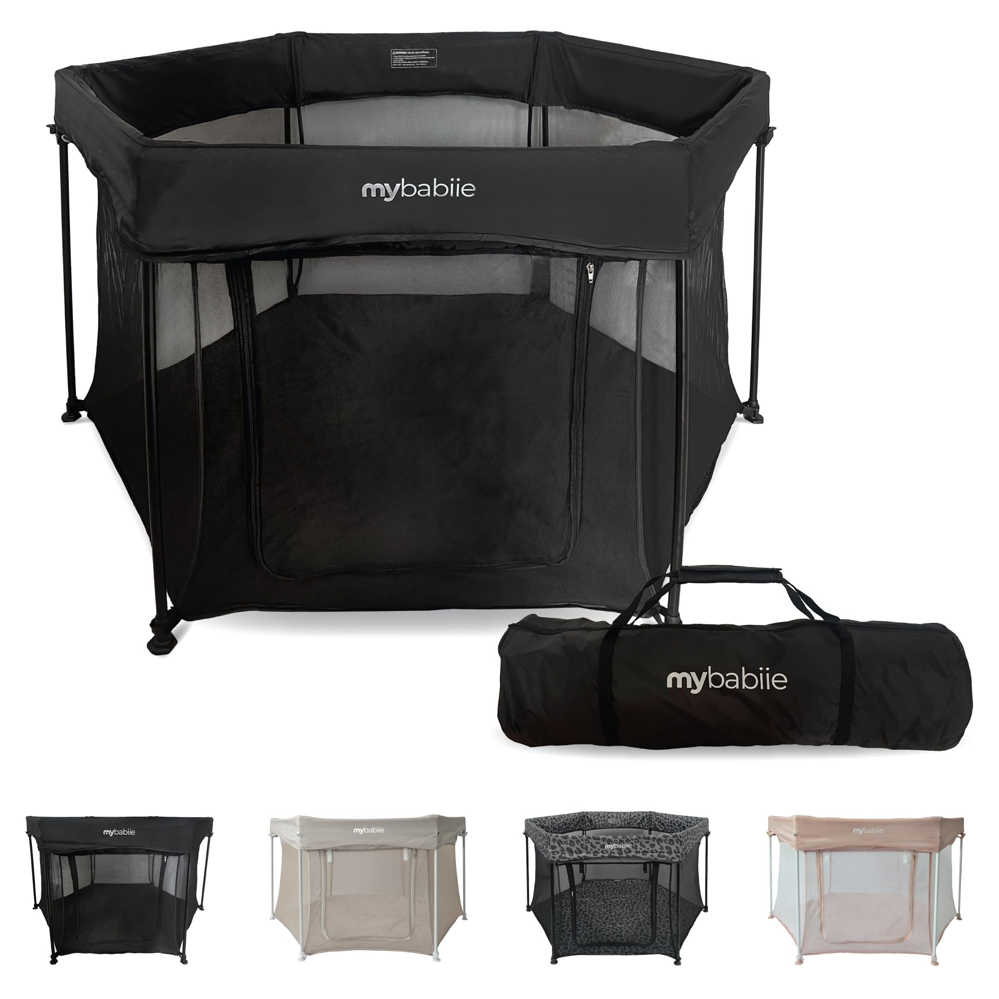 My Babiie Baby Playpen - Lightweight, from Birth to 15kg, Pop-up Playpen Function, Foldable, Travel Bag, Breathable Mesh Sides - Black