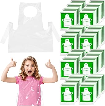 Disposable Aprons for Kids - Clear Plastic Aprons Kids Art Disposable Waterproof Smocks for Painting, Cooking 4-12