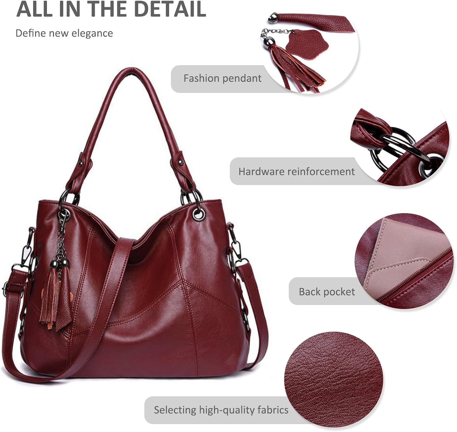 NICOLE & DORIS Women Large Handbag Tassel Tote Bag Shoulder Bag Soft PU Leather Crossbody Bag Hobo Bags