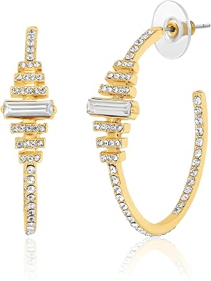 BCBGeneration Gold Crystal Statement Earrings for Women Costume Jewelry with Baguette & Round Rhinestones Art Deco Inspired Sparkly Drop Earrings
