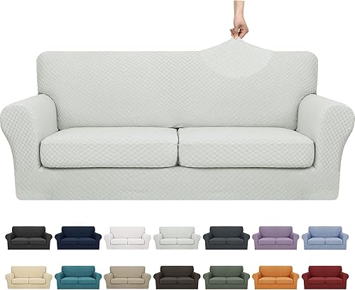 Miniatura 28 de YEMYHOM Últimas Fundas de Sofá a Cuadros de 4 Piezas para Sofá de 3 Cojines Extra Grande de Alta Elasticidad Engrosada Funda de Sofá para Perros