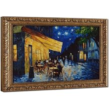 APPMILICENTEMAX Van Gogh Wall Art Cafe Terrace at Night Framed Canvas Print, Vincent Van Gogh Famous Impressionist Oil Painting Reproduction, Vintage European Night Street Cafe Scene Wall Decor for H