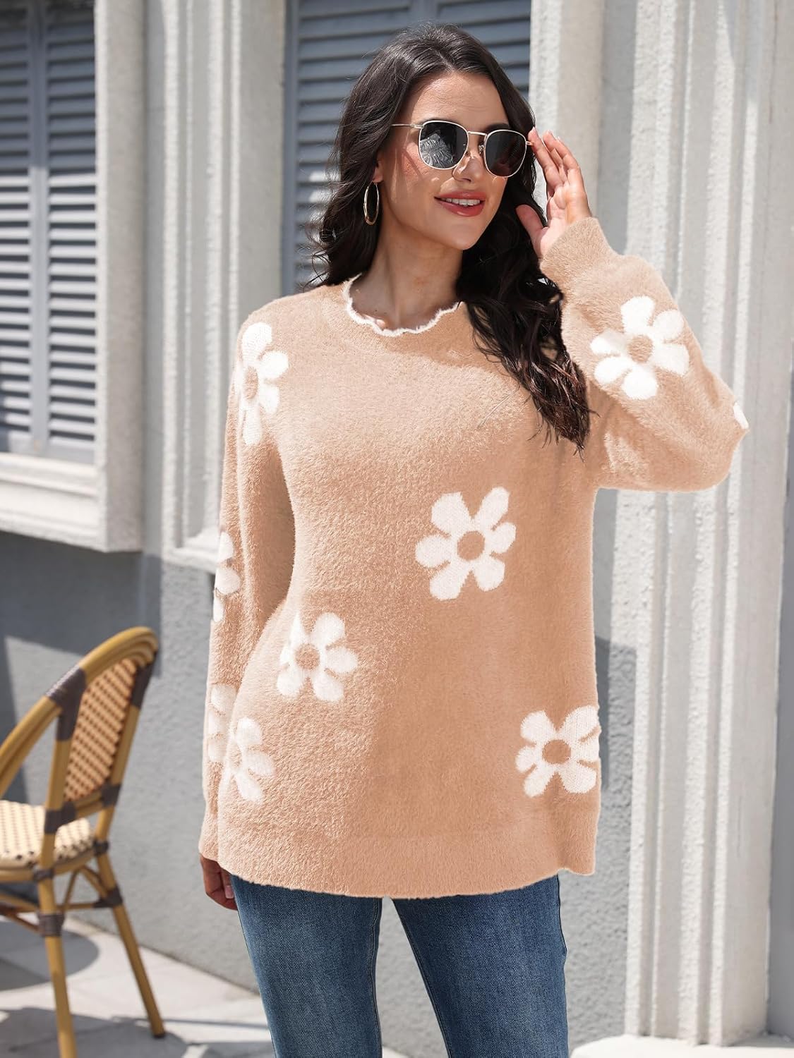 Women's Oversized Fuzzy Sweaters Long Sleeve Crew Neck Knit Soft Pullover Chunky Casual Fall Loose Jumper Top - Image 5