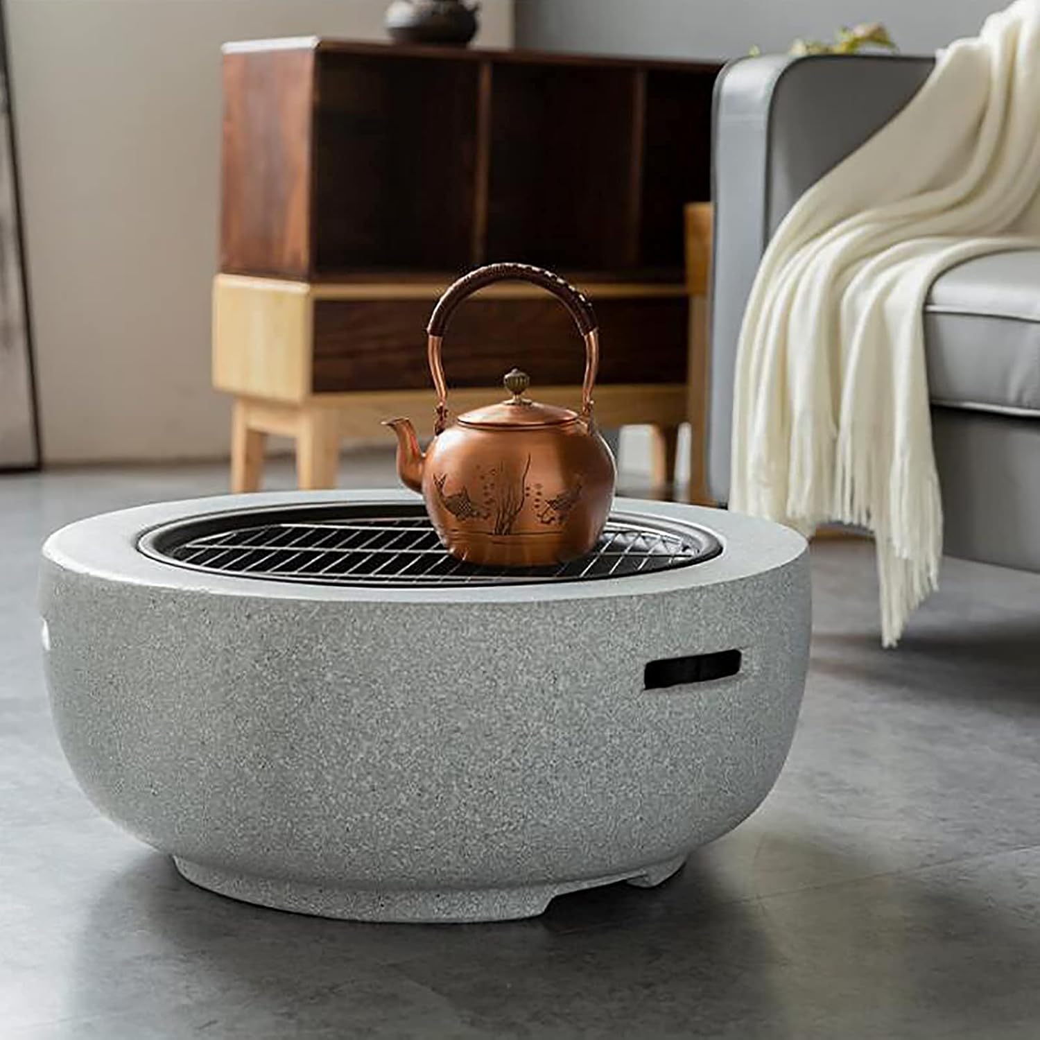 ファイヤーピットと火鉢、バーベキューグリル棚とスパークガード、酸化マグネシウム素材、ストーンエフェクト付き