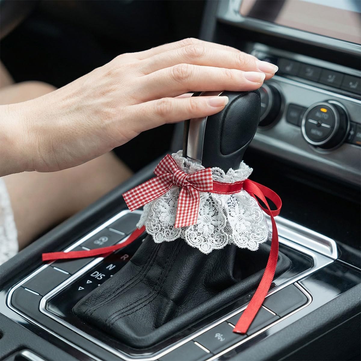 Car Gear Shift Knob Cover, Universal Bow Tie Lace Shifter Stick Cover Decoration, Cute Automotive Interior Ornament Accessories for Automatic/Manual Vehicles(Red) image 5