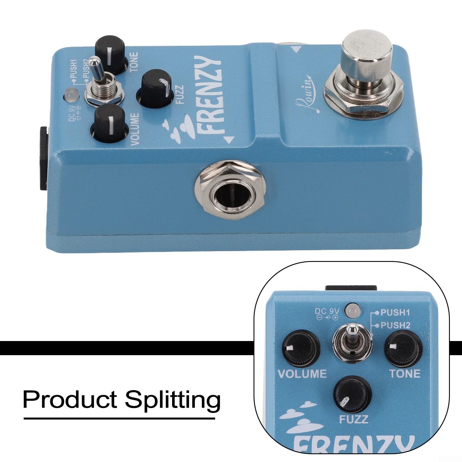Rowin LN-322 Frenzy E-Gitarren-Pedal, klassisches Fuzz-Ton-Bassgitarren-Distortion-Pedal mit Dual-Modus, Metall-Effektpedal, Vintage Overdrive Stompbox, Grün