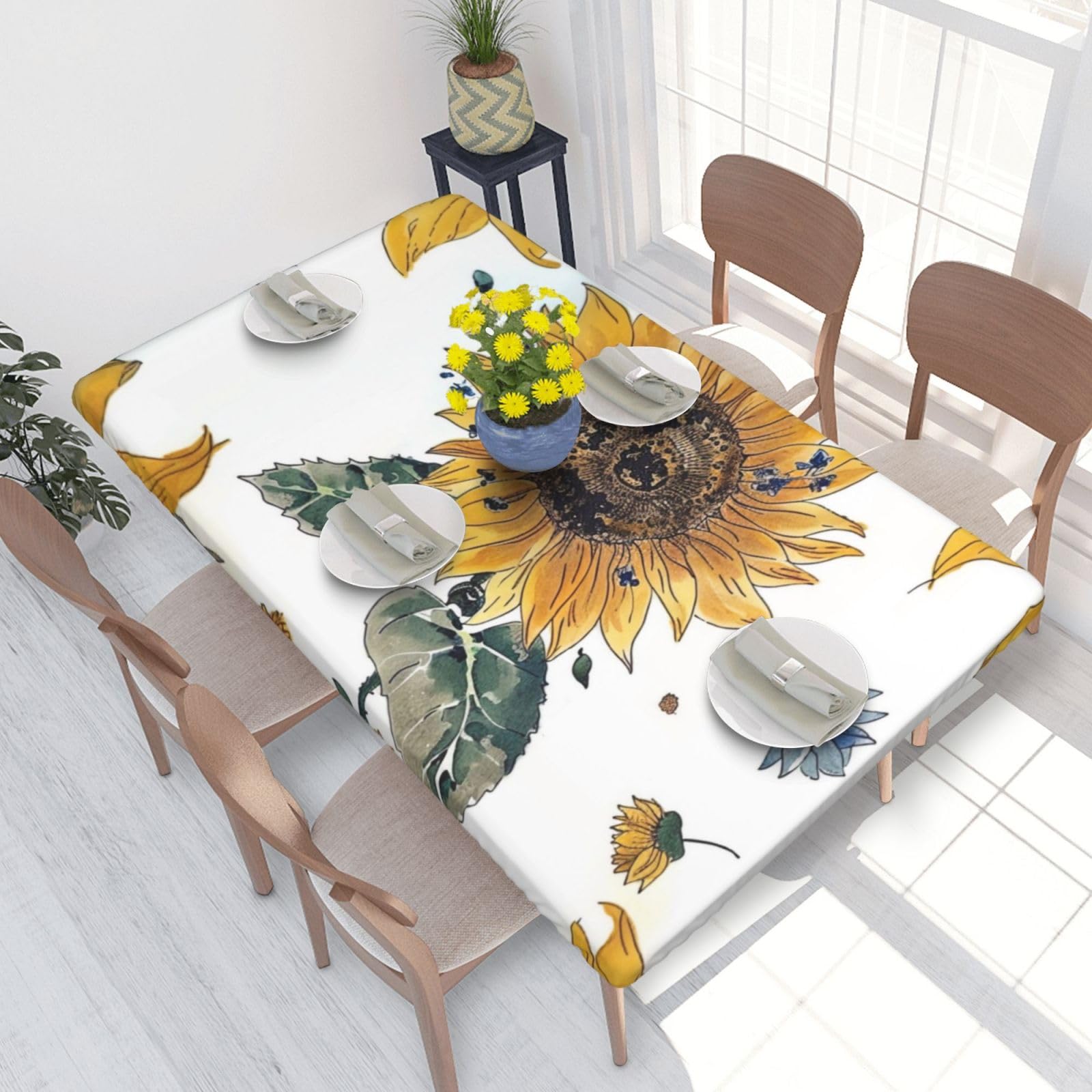 WPKJU Sunflower Printed Tablecloths 4ft Rectangular Table Covers Washable Polyester Decorative Table Cloth for Dining Table Picnic Wedding