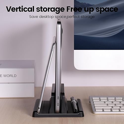 Miniatura 6 de Soporte vertical 3 en 1 para laptop, base ajustable de plástico ABS para computadora de escritorio, soporte vertical para laptop, ahorro de espacio