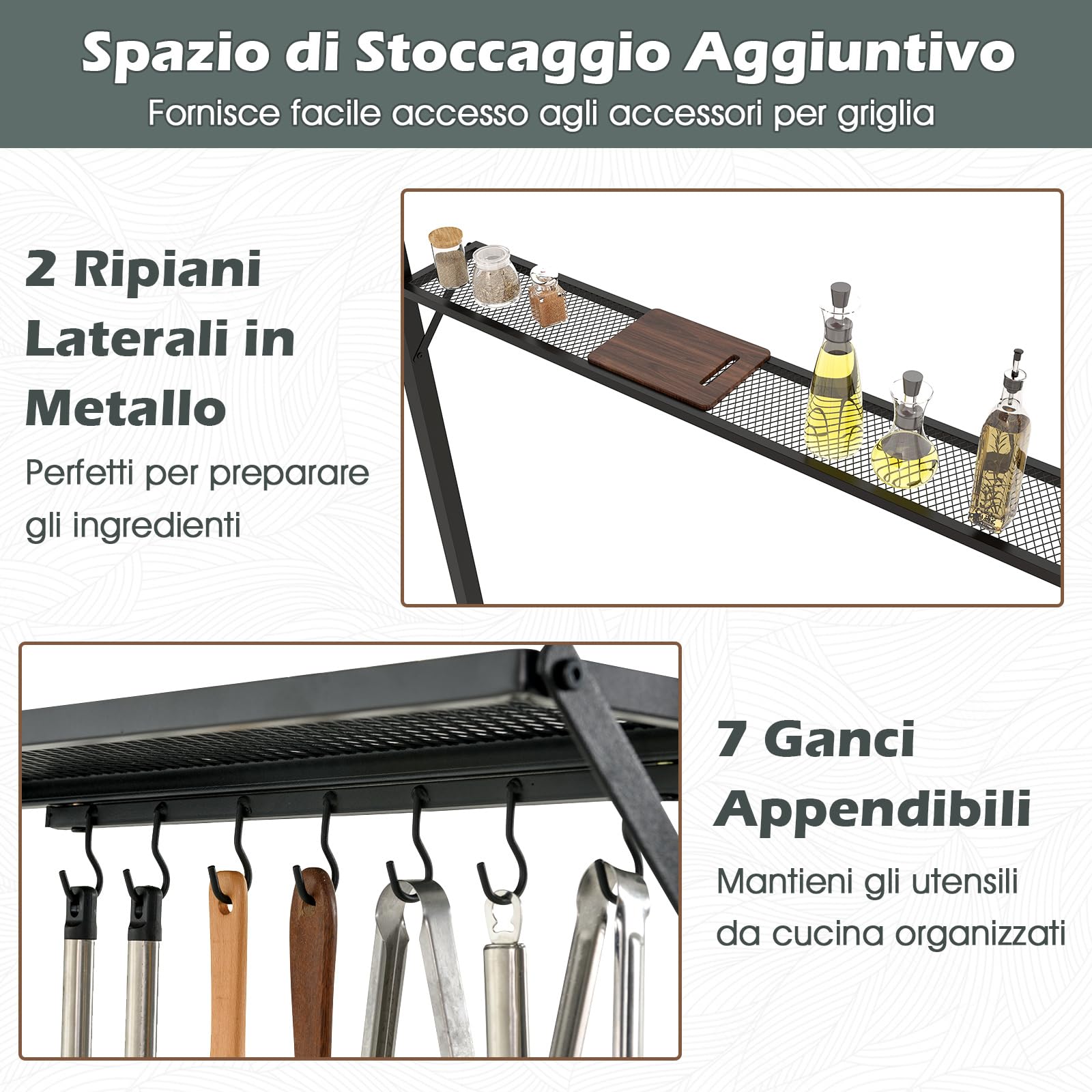 COSTWAY Gazebo per Barbecue 240 x 151 cm, Pergola per BBQ con con 2 Ripiani, 7 Ganci, Struttura in Metallo e Tetto Morbido, Tenda per Picnic e Barbecue per Giardino, Piscina e Terrazza (Grigio)