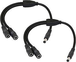 CERRXIAN 5.5/2.1MM 12V DC Power Splitter Cable 1 Male to 2 Female Connector CCTV DC Power Splitter 1 Male to 2 Female Splitter Cable (0.3M)