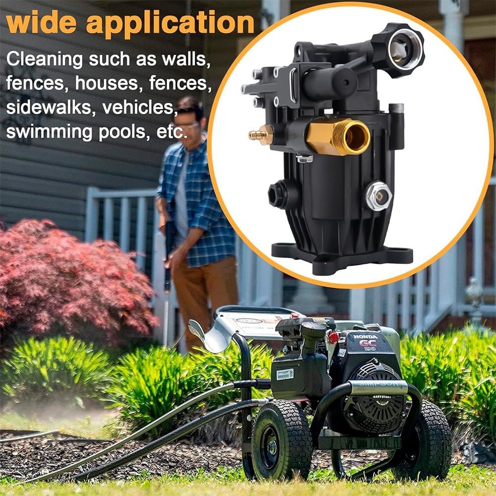 Pompe horizontale pour nettoyeur haute pression avec arbre de 1,9 cm 3300 PSI 2,5 GPM Pompe à eau en métal de rechange pour nettoyeur haute pression