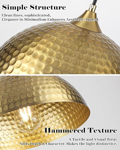 Miniatura 5 de Paquete de 2 luces colgantes doradas para isla de cocina, lámpara colgante de cúpula martillada de 12 pulgadas, luces colgantes de cocina de granja,