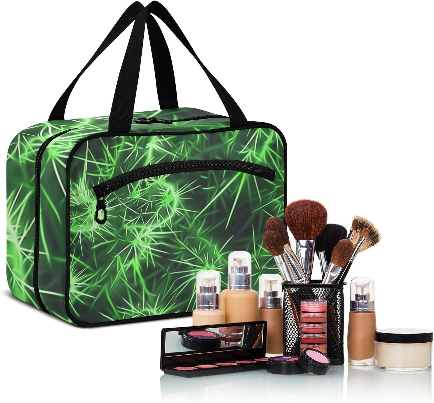 Old Slow Style Cactus Neon Green hanging toiletry kit for men with hook, designer waterproof for accessories for women estuche de maquillaje para mujer L