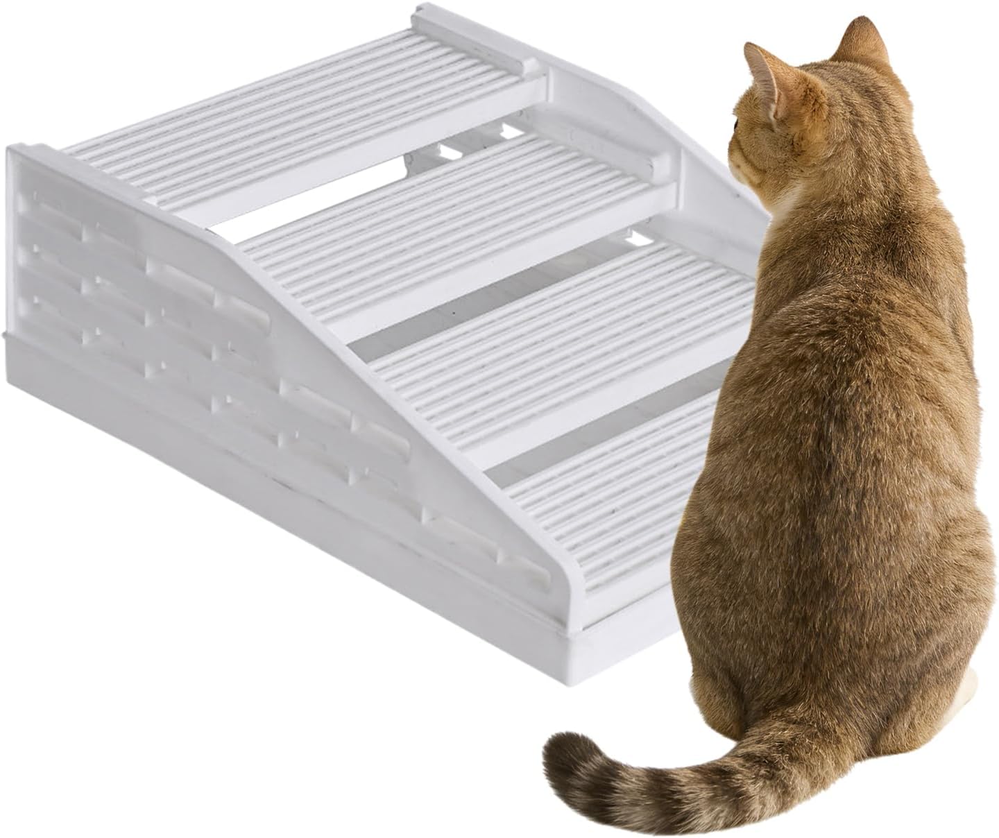 Cats Staircase, Detachable Steps, 42x32x14cm, Steps Litter Box Ramp with Filter, Cat Litters Stair, Adjustable Grid, for Apartment Living Room Bedroom Balcony