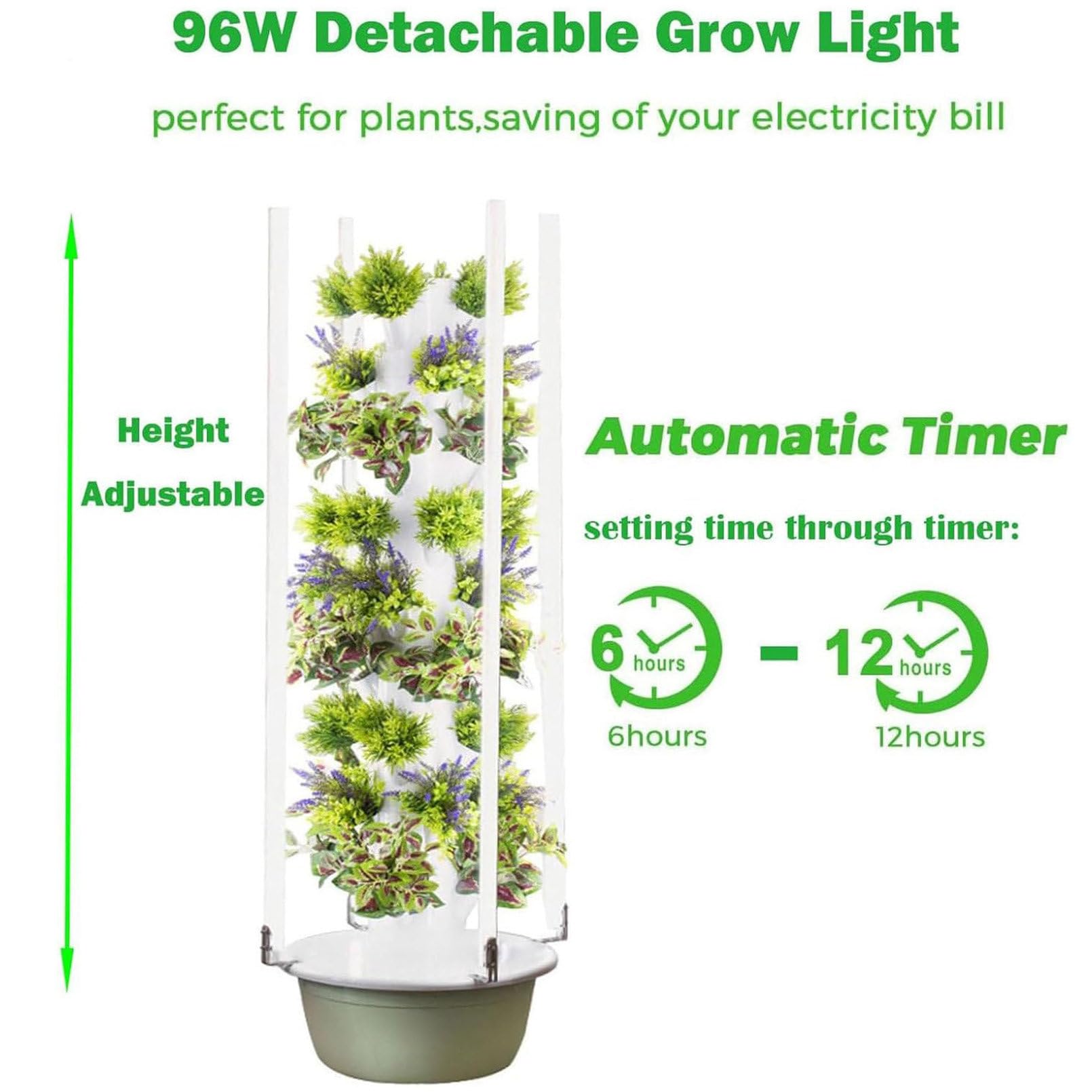 Kit de sis-Tema de Cultivo hidropónico en Torre, Torre hidropónica de Interior, con Bomba de hidratación y Adaptador con luz LED, para el hogar, la Cocina y Verduras.,9thfloor