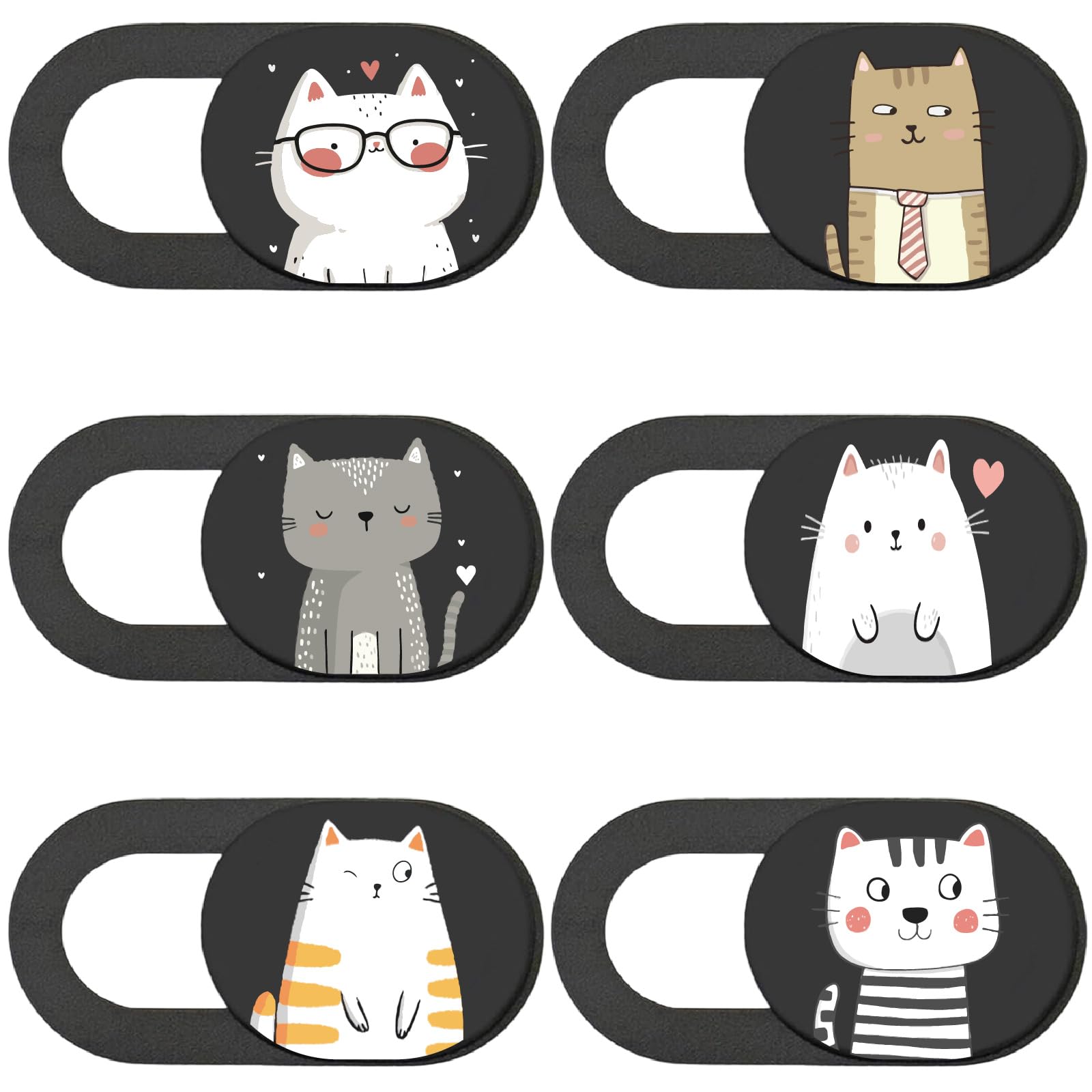 6Pcs Couvercles Caméra Téléphone Glissière Protection Webcam Motif Chat Cache Caméra Smartphone Tablette Mini PC Bureau Sécurité Vie Privée Accessoire Discret pour Appareils Électroniques