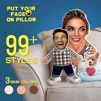Custom Face Pillow Personalized Pillow with Picture Duplex Printing Body Optional, Cute Throw Pillow for Sofa Bed Car Decor Funny Gift for Mom Dad Friend Couple for Birthday Anniversary Graduation