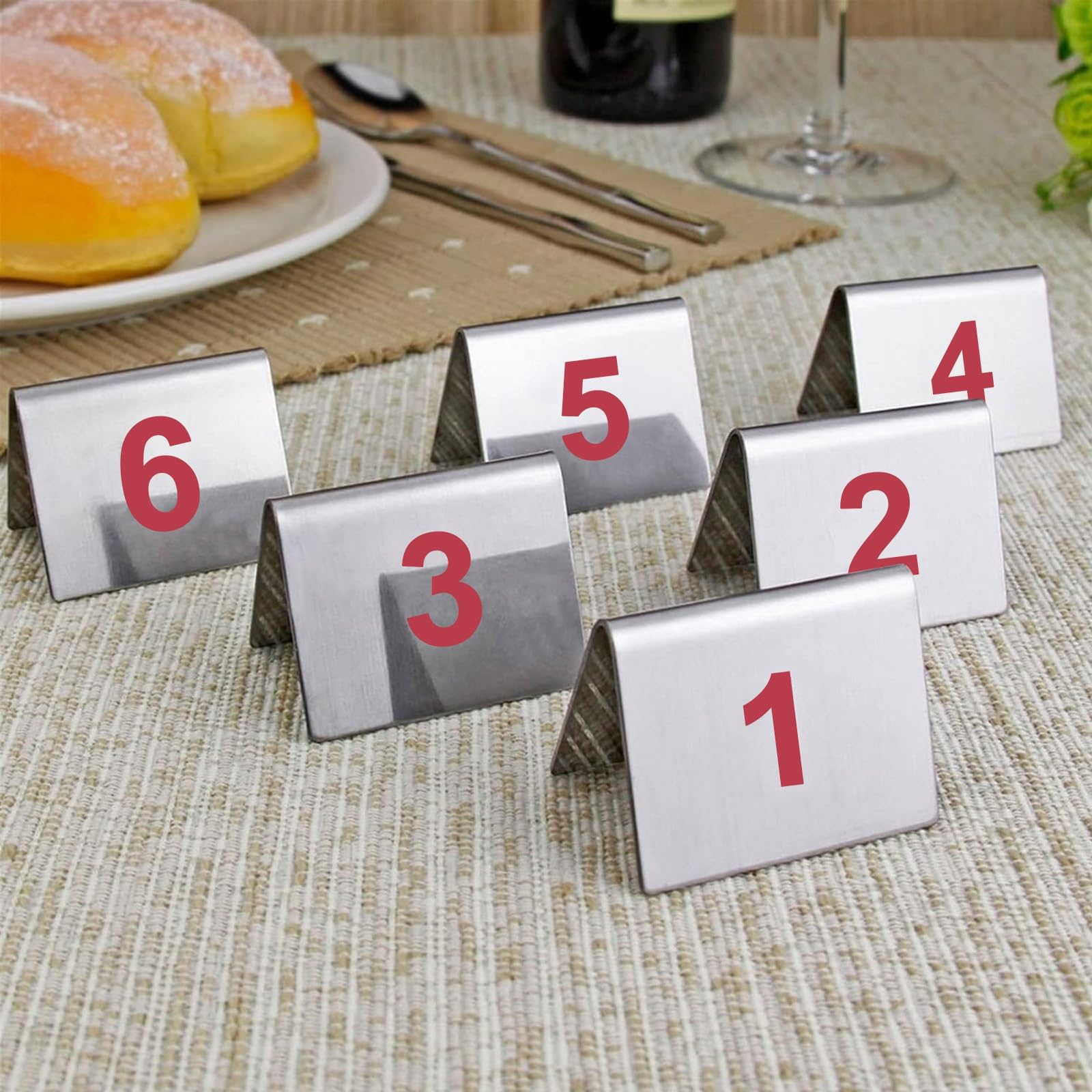 Números de mesa de acero inoxidable, marcadores metálicos fáciles de apilar, tarjetas de lugar reutilizables para eventos, señalización reservada para restaurantes, bodas, clubes (1-25)