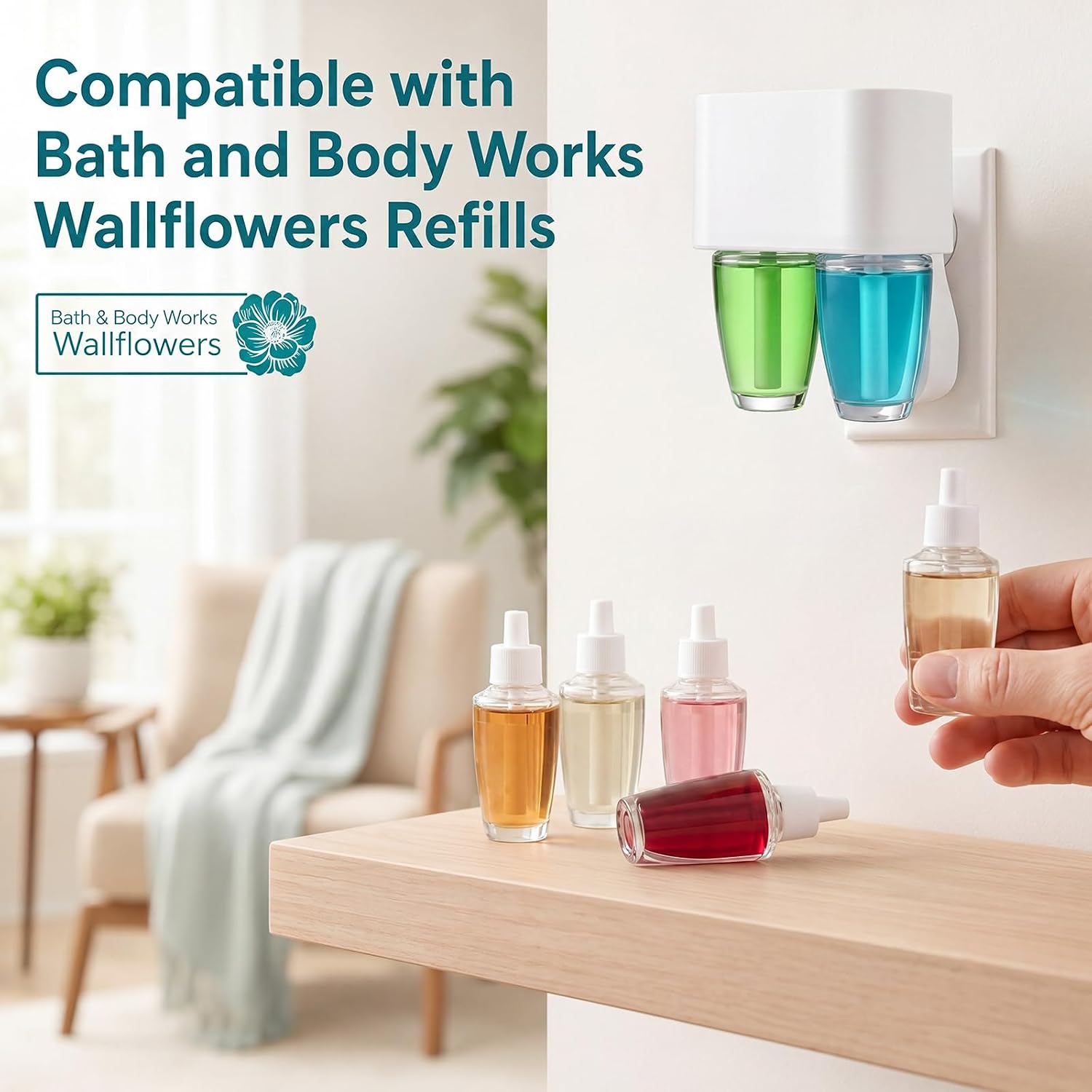 Patelai 2 Pack Dual Plug in Compatible with Bath and Body Works Wallflowers Refills, 2 Slot Wall Fragrance Plug in with 24H Auto Switch, 3 Fragrance Levels, Night Light for Home (White)