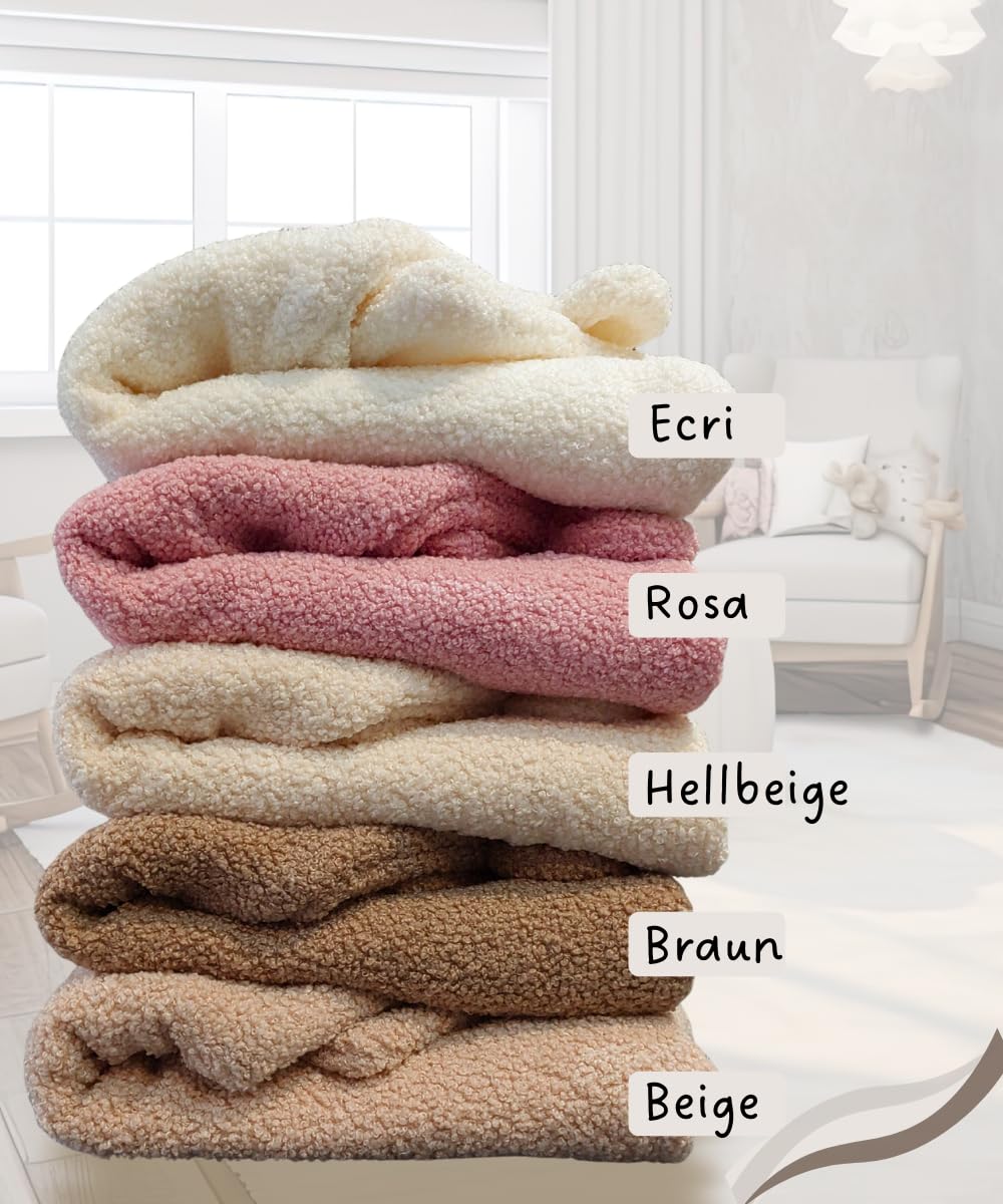 Einschlagdecke Baby Babyschale Kinderwagen Herbst Decke für Neugeborene Babys bis 4 Monate Kuschel-Bouclé Lammfell-Optik Maxi Cosi Blanket 80x80cm