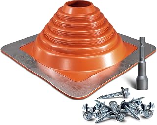 VIVIDA #4 Silicone Metal Roof Pipe Flashing, High Temp Flexible Roof Jack Vent Boot for Pipe OD 2-3/4" to 7", Roofing Screws & Hex Socket Included, Square Base, Red, 1 Pack