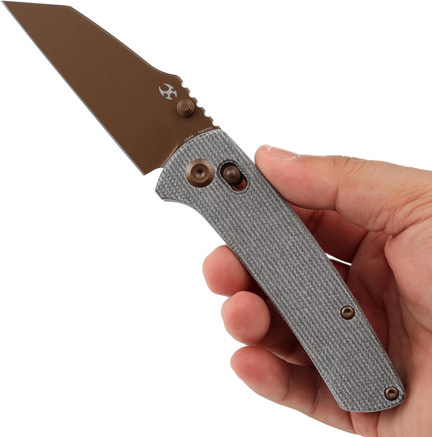 KANSEPT Main Street Pocket Folding Knife, 3.36''Rose Gold Coated 154CM Sharp Blade, Black Micarta Handle and Thumb Stud, Clip for Camping Hiking Fishing Gift Everyday Carry T1015v11