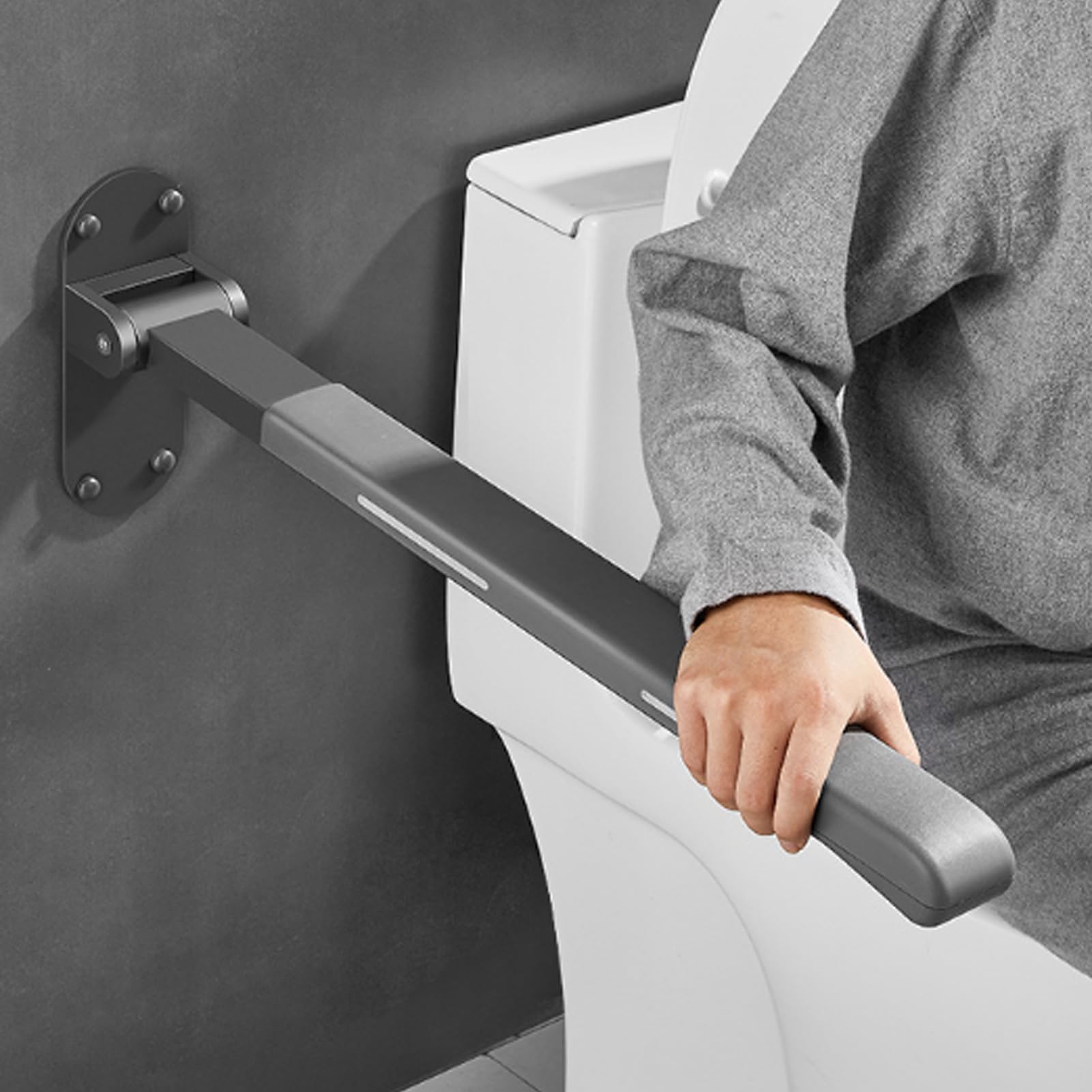 Barra De Agarre Sujeción Seguridad Abatible Baño Wc Inodoro, Barra De Asistencia Plegable Para Baño Giratoria Y De Plegado Compacto a Pared Para Personas Mayores, Discapacitadas (Black)
