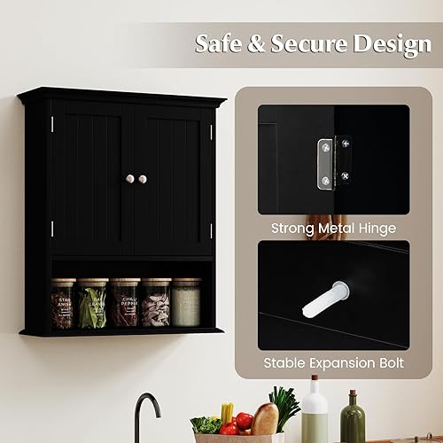 Miniatura 5 de GOFLAME Armario de pared para baño, gabinete de medicina montado en la pared que ahorra espacio con estante ajustable, perno de expansión de estante