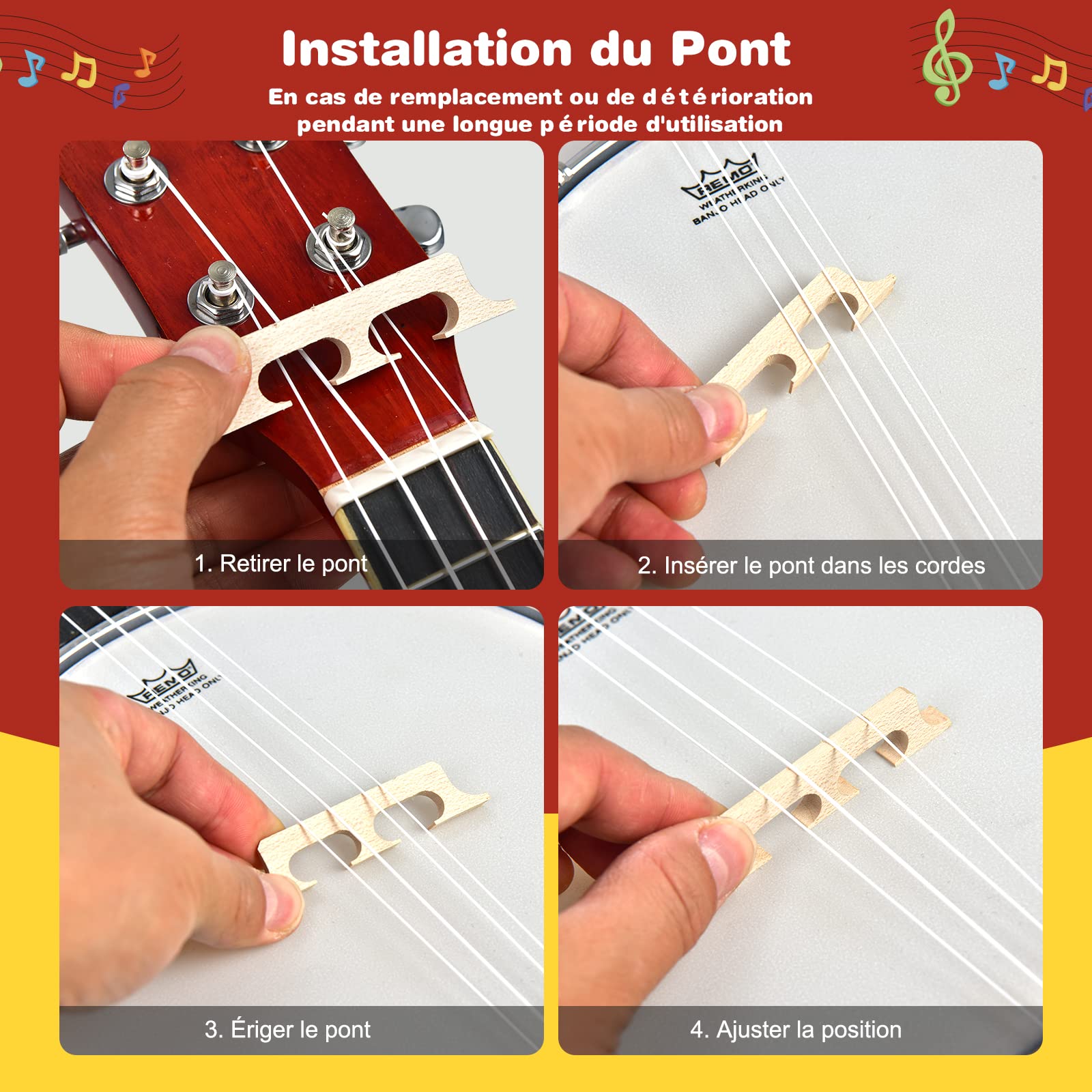 COSTWAY Banjo 4 Cordes avec Tambour Remo et 12 Supports en Acier, Mini Banjo Portable avec Pont en Erable, Accordeur 18:1, Sac de Transport, 62cm pour Débutants et Enfants