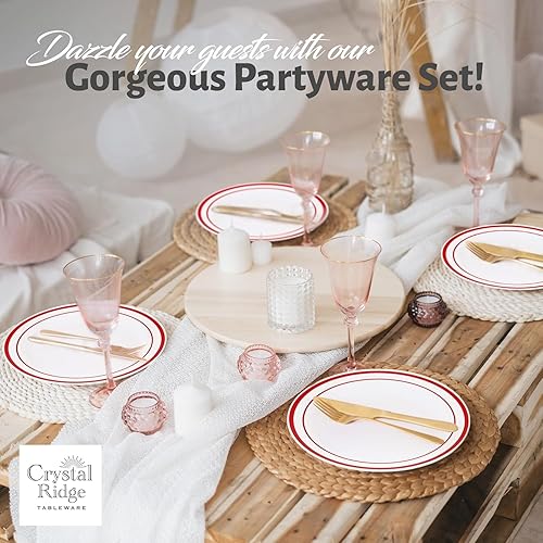 Miniatura 9 de Juego de 60 platos de plástico de alta calidad, 30 platos llanos y 30 platos de ensalada, platos desechables para fiestas, platos de boda de