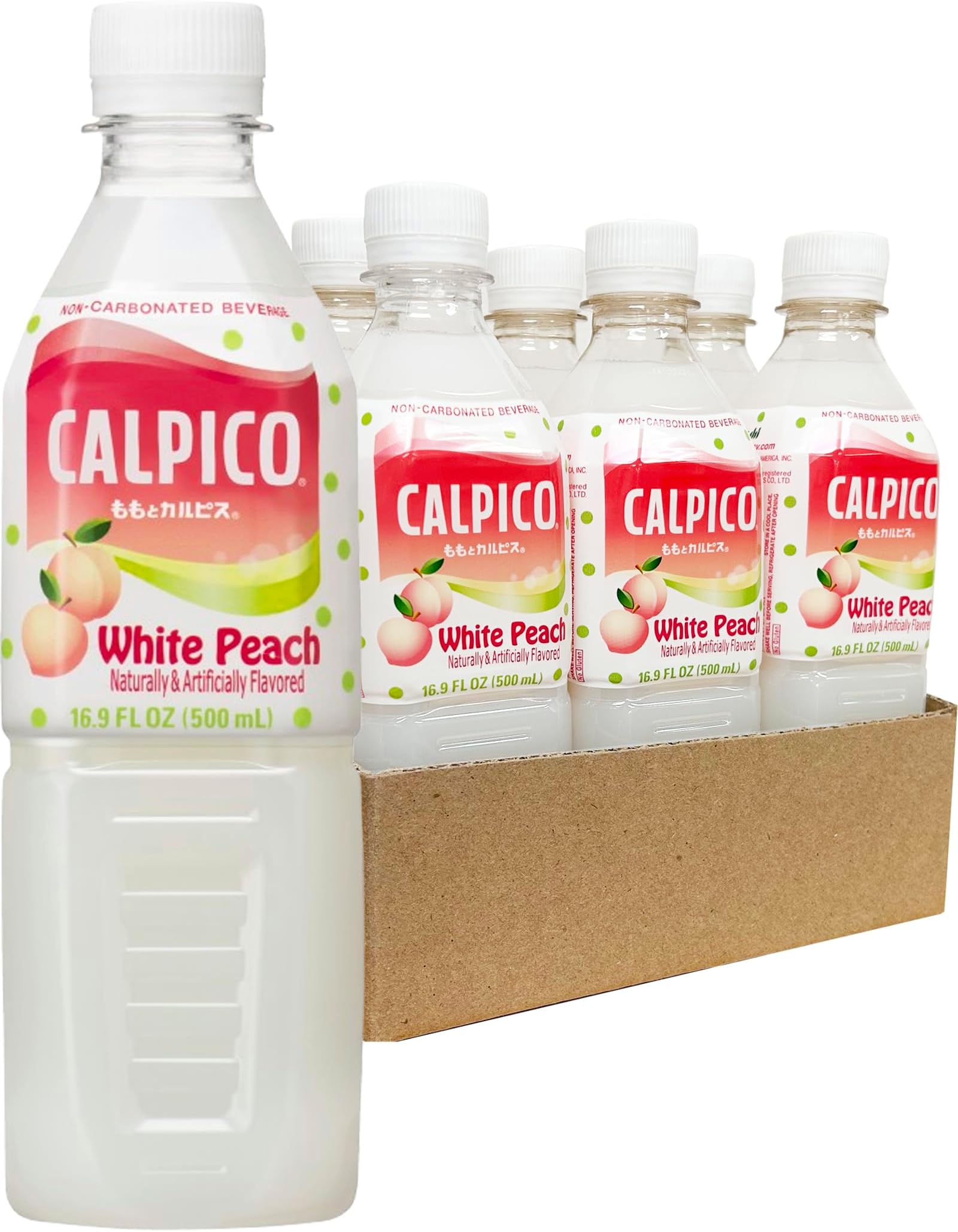 CALPICO White Peach โ Smooth, Creamy & Refreshing Non-Carbonated Beverage, Sweet and Tangy, Japanese Lactic Acid Drink, 16.9 Fl oz (Pack of 6)