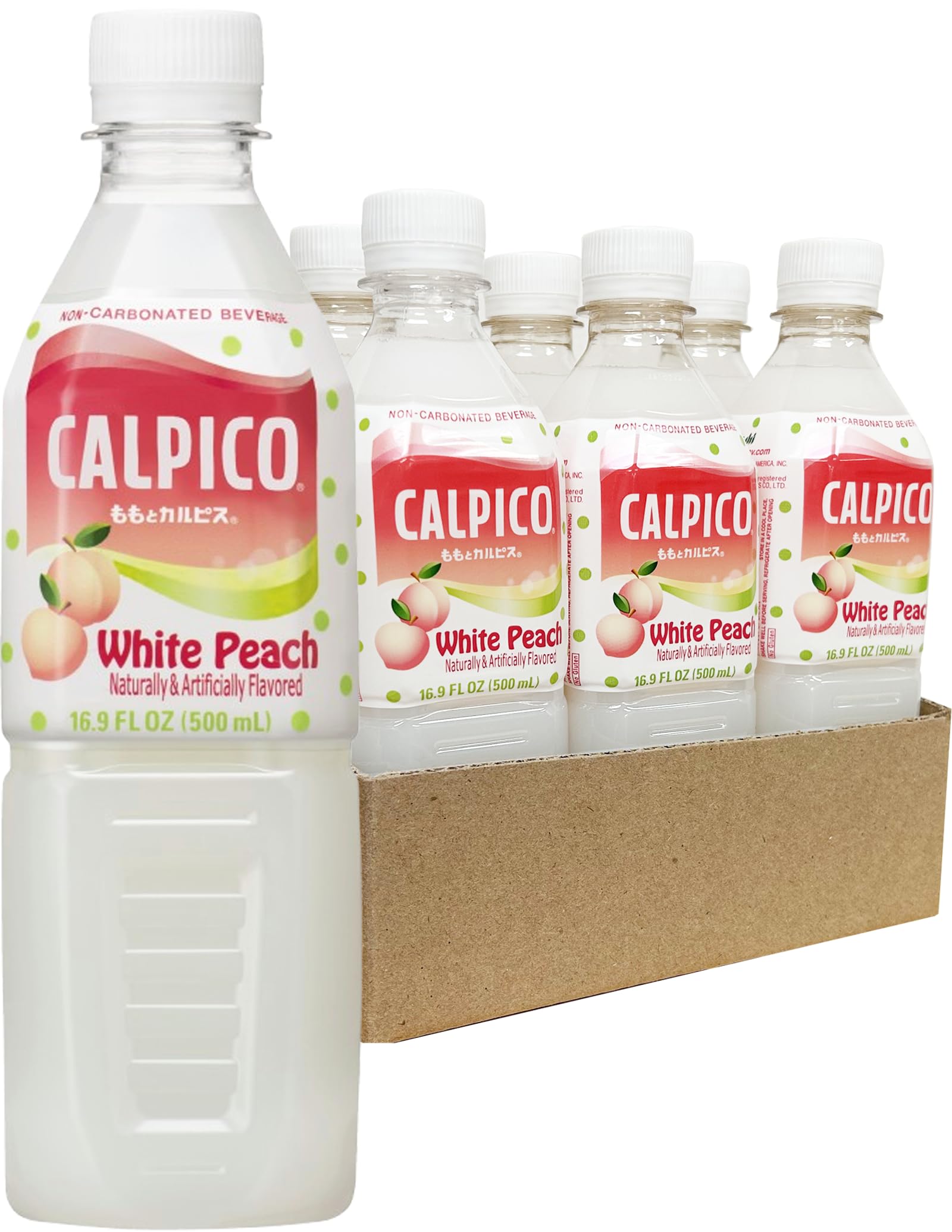 CALPICO White Peach – Smooth, Creamy & Refreshing Non-Carbonated Beverage, Sweet and Tangy, Japanese Lactic Acid Drink, 16.9 Fl oz (Pack of 6)