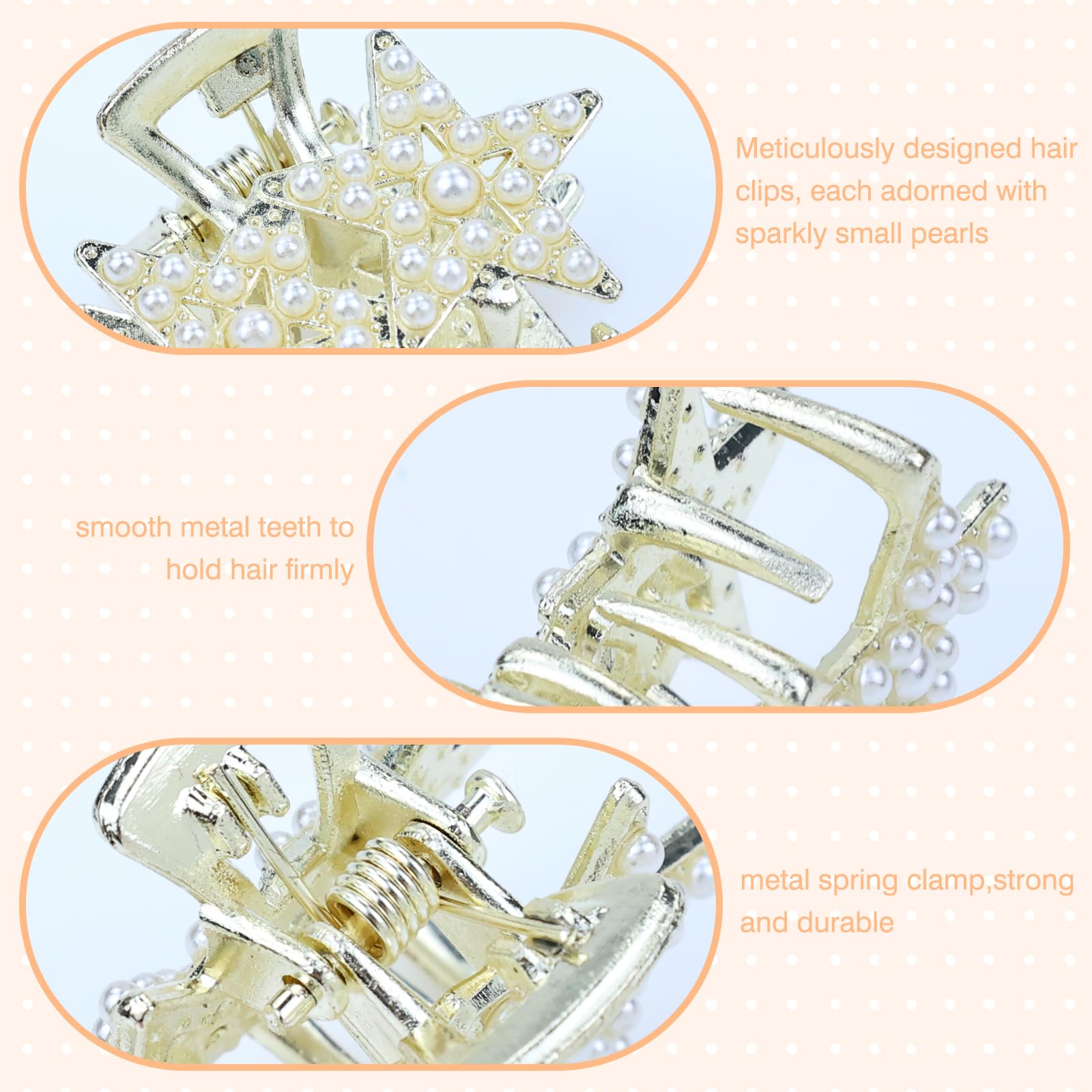 Dizila 20 Pieces/10 Pairs Gold Metal Pearl Rectangle Star Leaf Bow Flower Small Mini Hair Claws Clips Hair Clamps Barrettes Accessories for Women Girls Teens Kids - Image 3