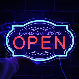 Britrio LED Open Neon Sign for Business Window Advertising Display Come in We’re Open Sign for Bar Cafe Restaurants Barber Shops Storefront Wall Door Decor 5V USB Powered with Dimmer Switch Blue Red