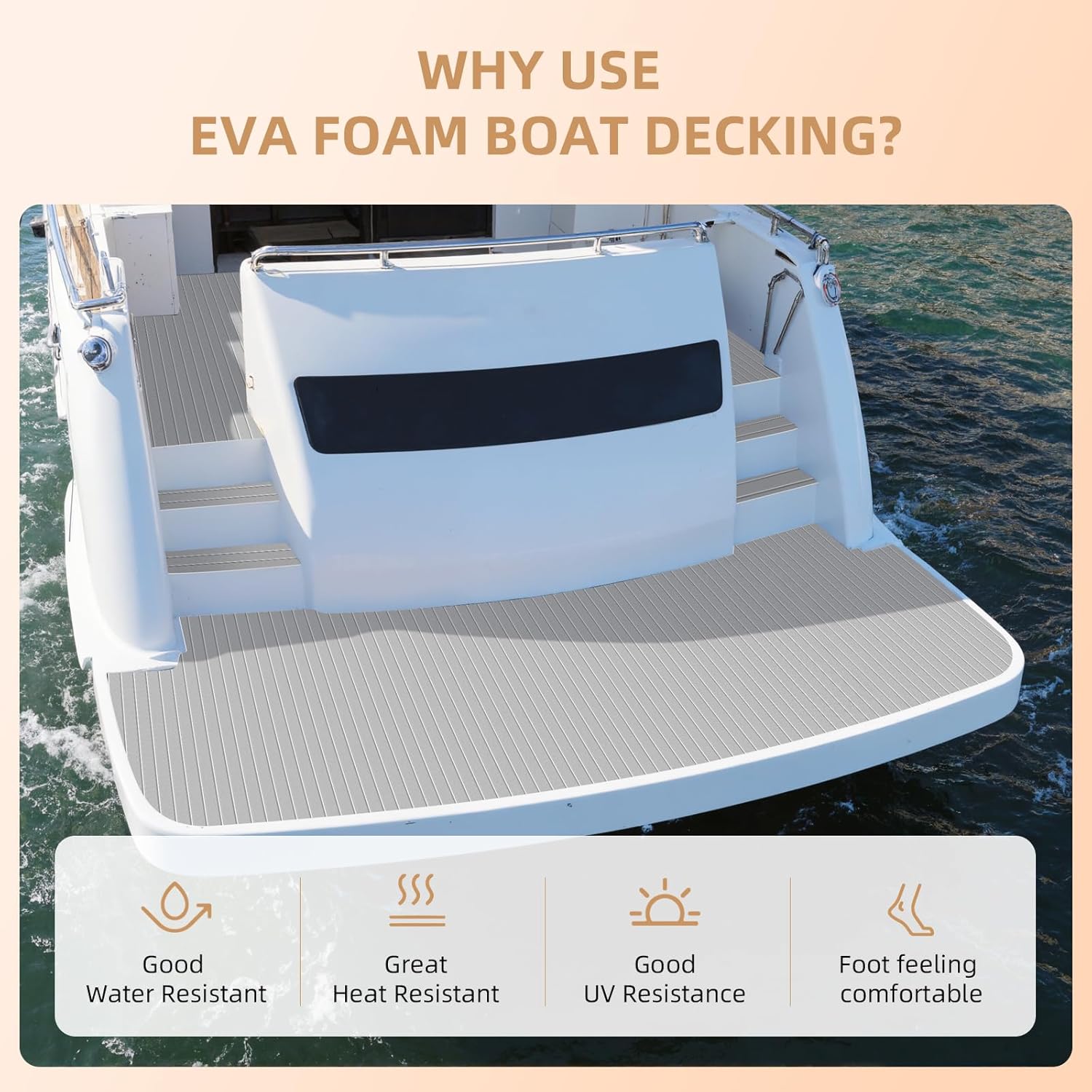 Hjdeck Boat Flooring EVA Foam Boat Decking with 3M Self-Adhesive Backing Non-Slip Boat Foam Flooring Marine Carpet DIY Faux Teak Sheet for Yacht Jon Boat Kayak Motorboat SUP Ramp RV Floor Helm Pad