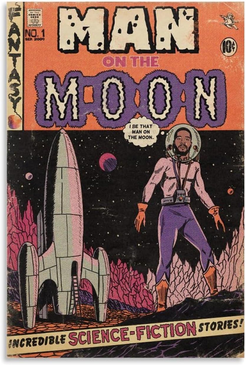 Kid Cudi Man On The Moon Music Poster - 16x24inch Canvas Wall Art for Bedroom Decor