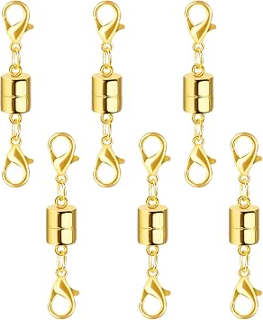 Magnetic Necklace Jewelry Clasps and Closures with Double Lobster Clasp, 14K Gold Magnetic Jewelry Clasps for Necklaces, Bracelet Necklace Extenders for Women 6PCS