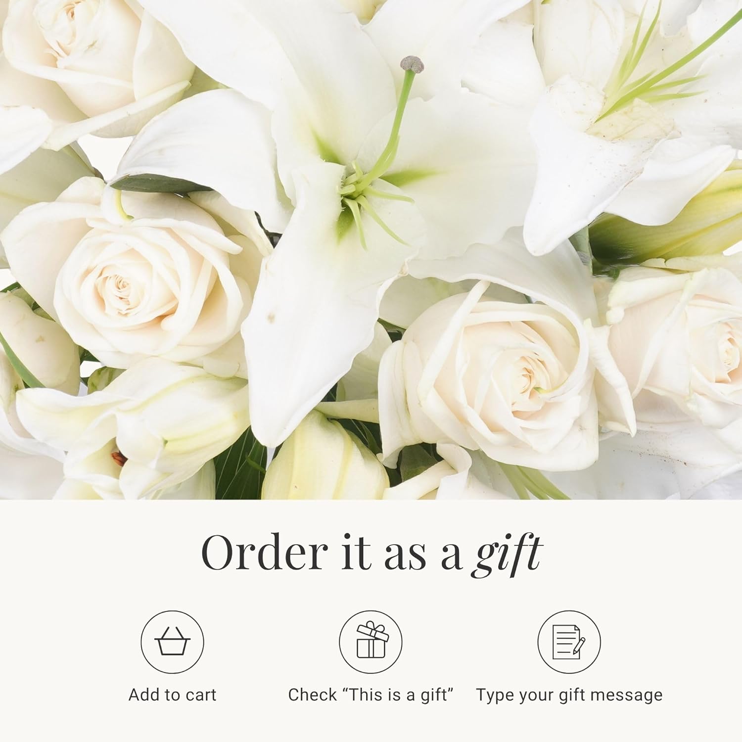BloomsyBox – Elegant White Lilies & Roses (Glass Vase Included) – Fresh Flowers for Delivery – Special for Birthday, Sympathy, Get Well, Anniversary, Congratulations