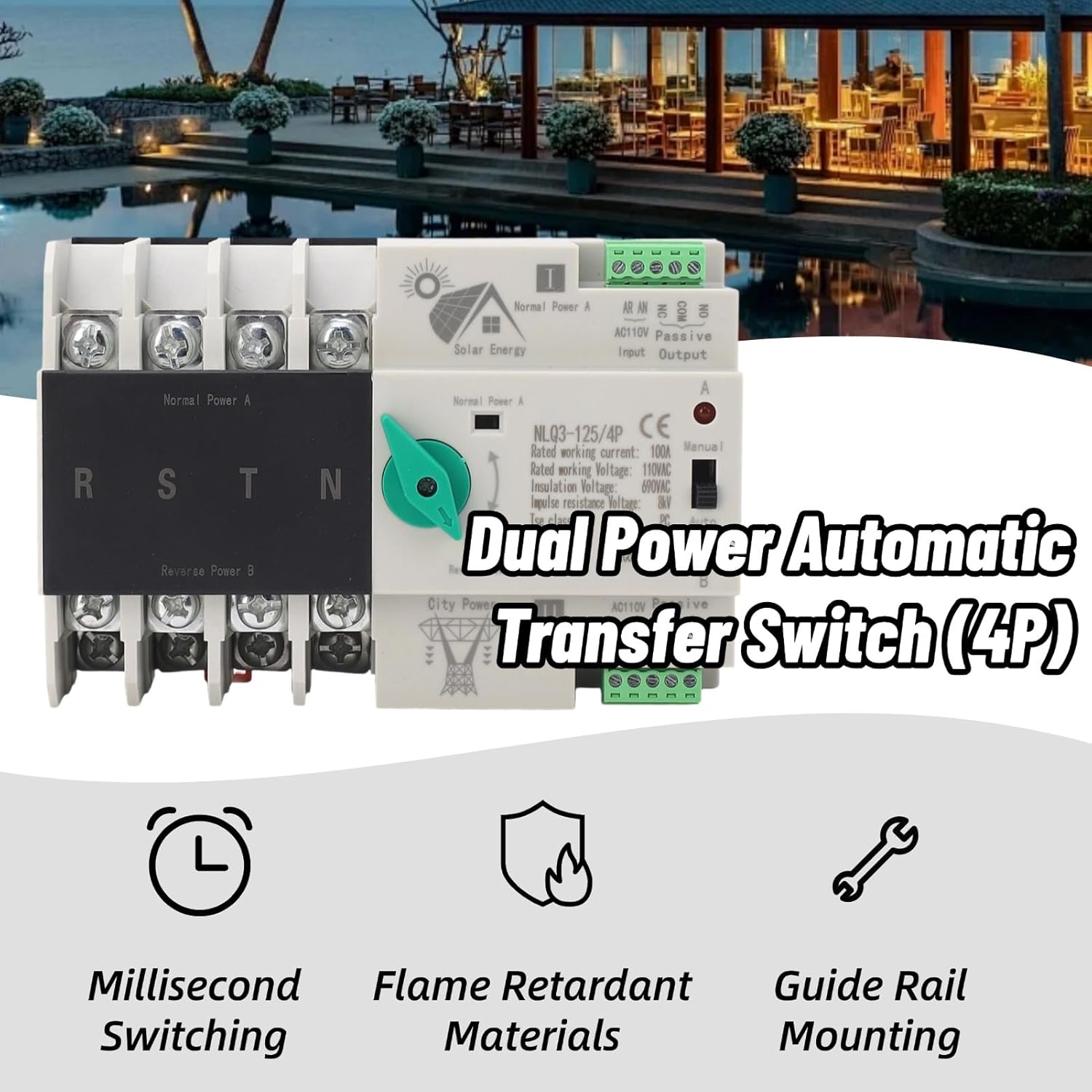 Power Automatic Transfer Switch ATS 4P 110V 100A Generator Changeover Switch DIN Rail Emergency Power Electrical Selector Circuit Breaker Toggle Controller
