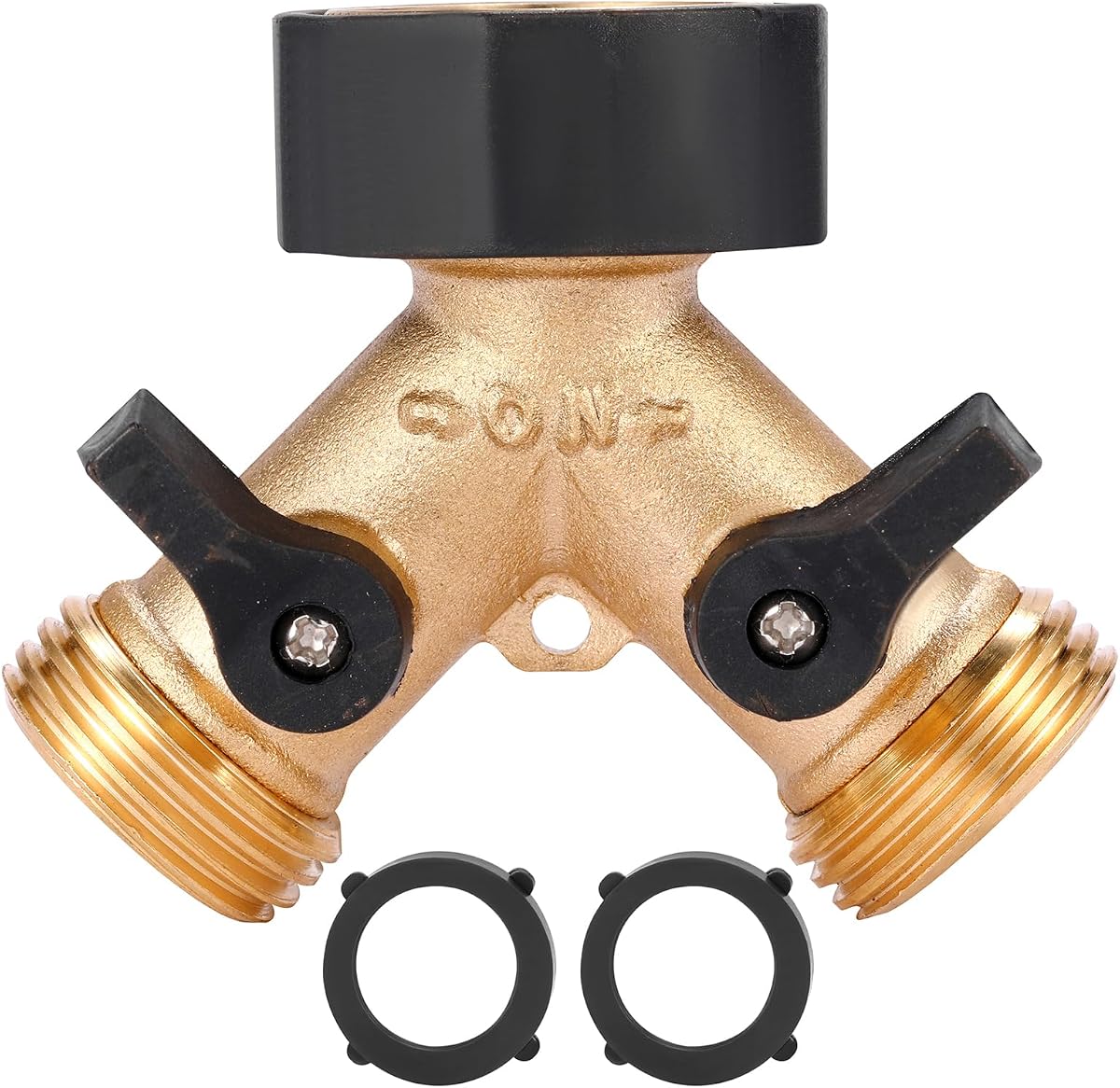 Garden Hose Splitter 2 Way Heavy Duty, Y Connector Brass Garden Hose Adapter, Hose Bib Splitter with 2 Extra Rubber Washers | Brass Garden Hose Adapter Hose Bib Splitter with 4 Extra Rubber Washers
