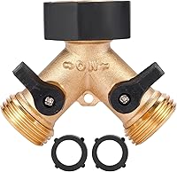 Sanpaint Heavy Duty Brass 2-Way Garden Hose Splitter Y Connector with Shut-Off Valves & 2 Extra Washers