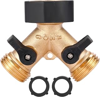 Sanpaint Heavy Duty Brass 2-Way Garden Hose Splitter Y Connector with Shut-Off Valves & 2 Extra Washers