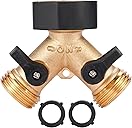 Garden Hose Splitter 2 Way Heavy Duty, Y Connector Brass Garden Hose Adapter, Hose Bib Splitter with 2 Extra Rubber Washers