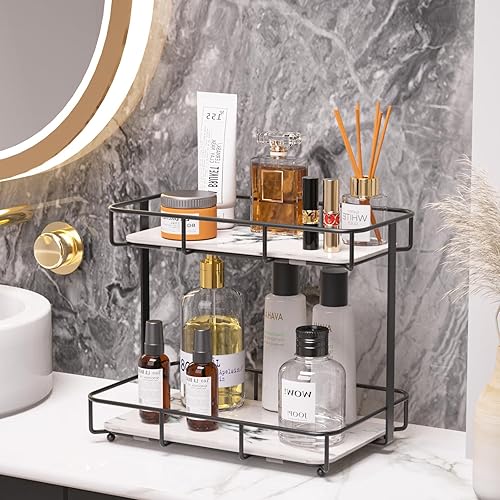 Miniatura 3 de Organizador de baño, organizador de maquillaje, organizador de perfumes, bandeja de cerámica de mármol, organizador de cosméticos y cuidado de la