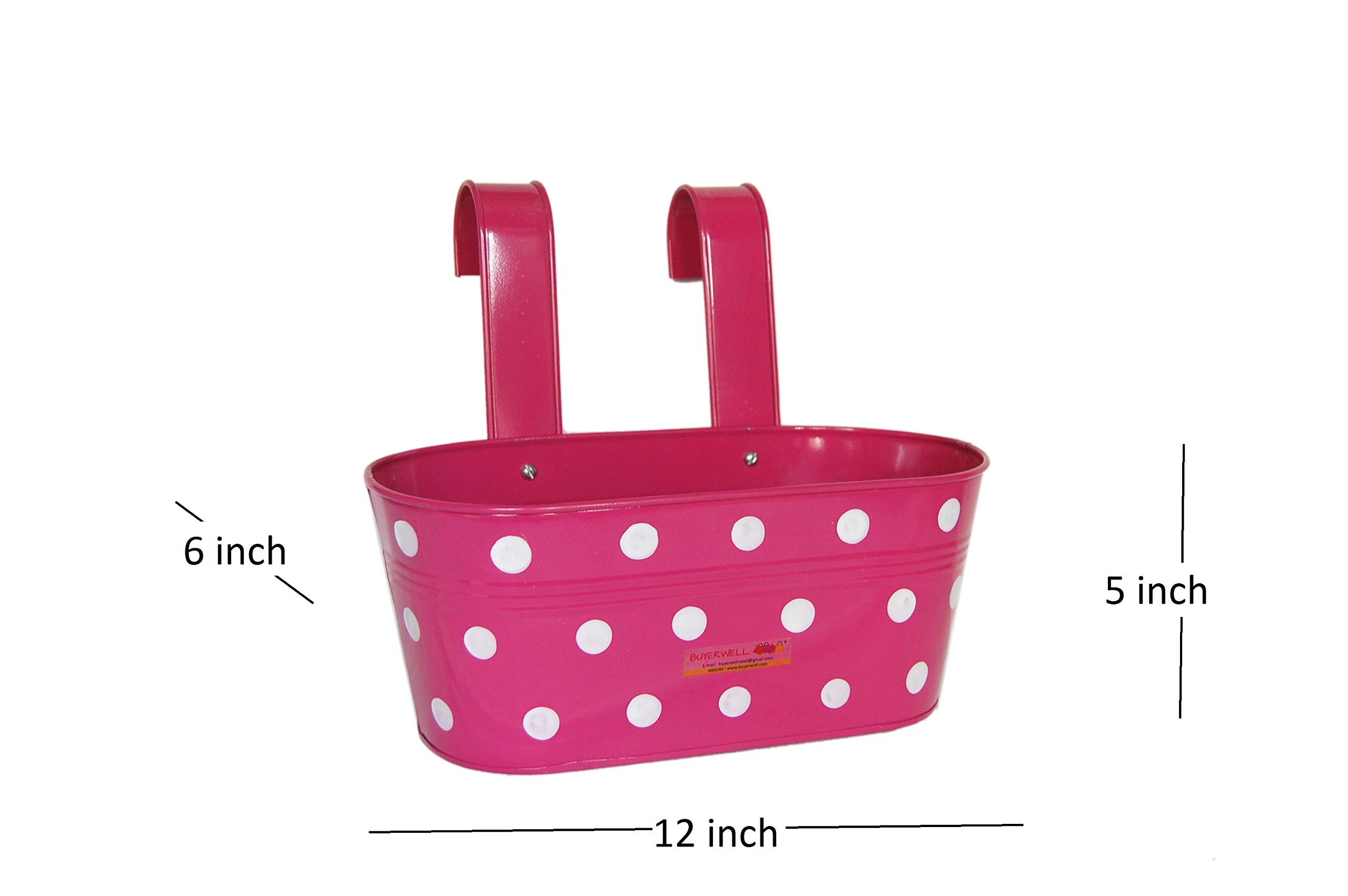 Fioriera ovale per ringhiere con pois (lunghezza 30,5 cm x larghezza 15,5 cm x altezza 15,5 cm) (confezione da 4, rosa)