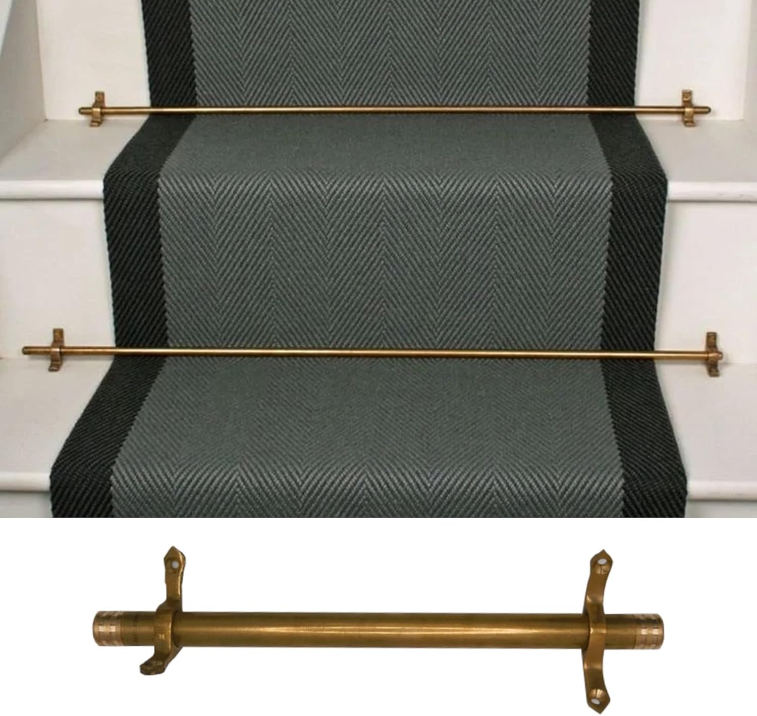 Brass Stair Carpet Clips with 16mm Hollow Rod, Minimalist Rug Brackets for Stair Runners, Prevent Slippage, 70cm/28in (1pc) - Durable & Stylish Solution