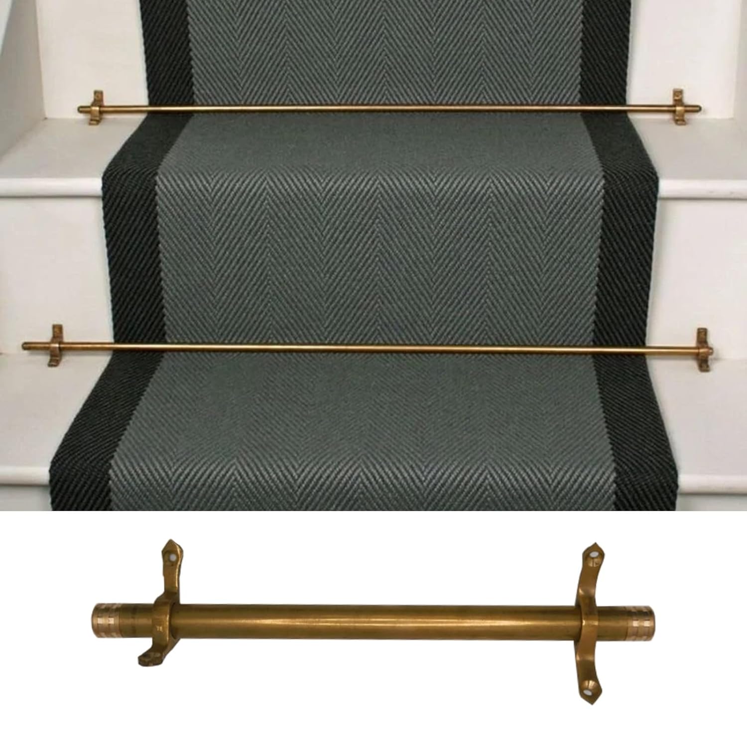 Minimalist Brass Stairway Rug Brackets Diameter 16mm, Stair Carpet Clips with Hollow Rod, Stair Carpet Runner Rod for Prevent Rugs Slippage(90cm/36in(1pc))
