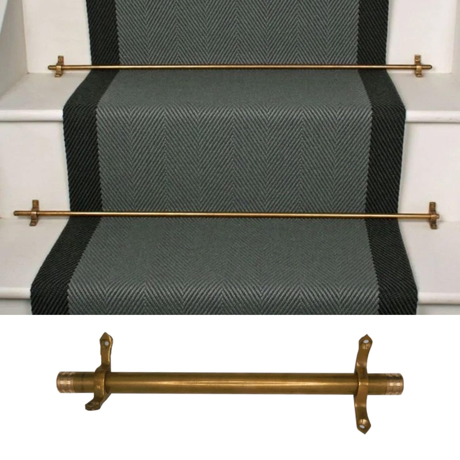 Soportes minimalistas de latón y varillas de diseño para escalera