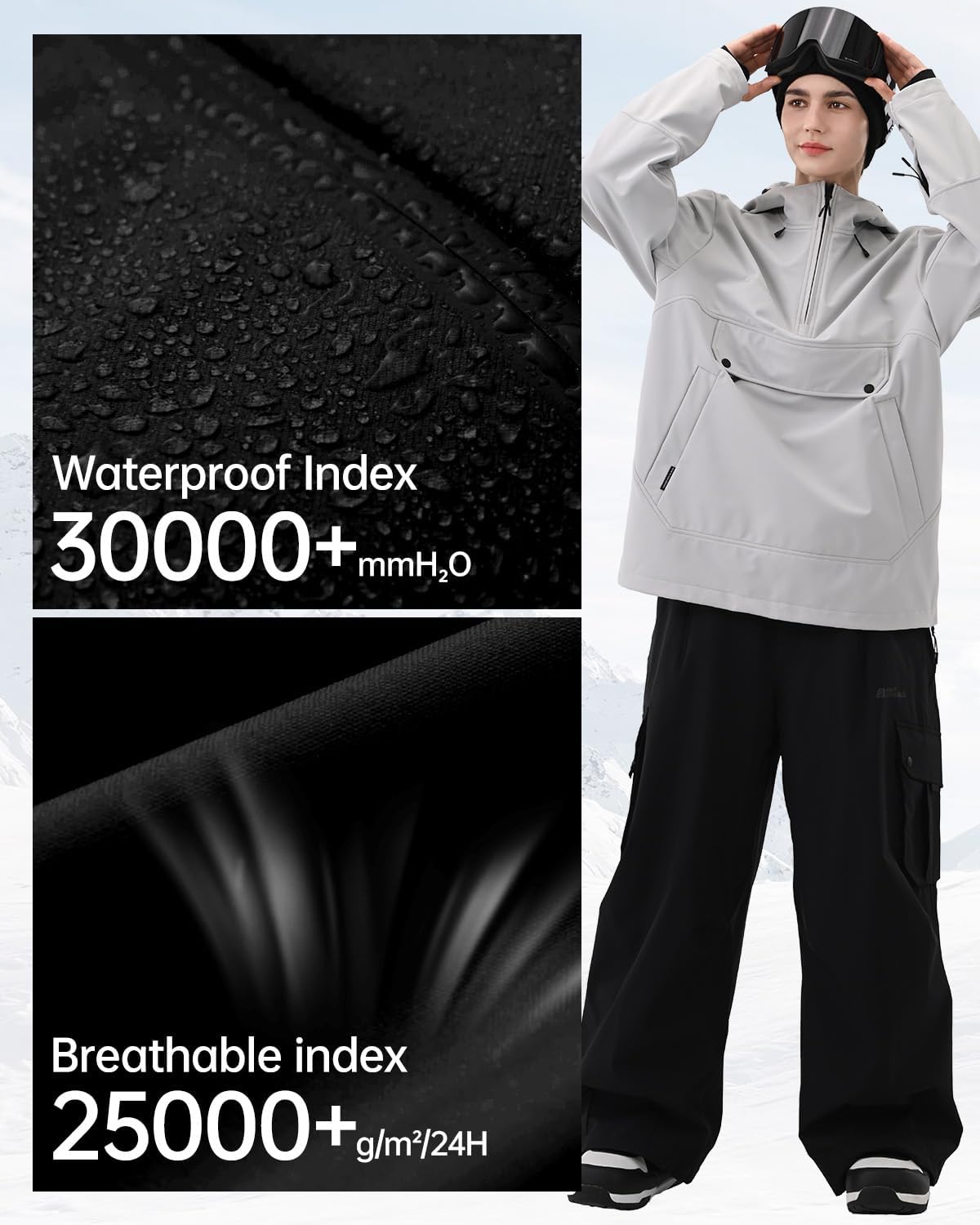 HIGH EXPERIENCE Ski Hoodie Snowboard Pullover Jacket Snow Anarok Baggy Waterproof Windproof Insulated for Women Men - Image 4