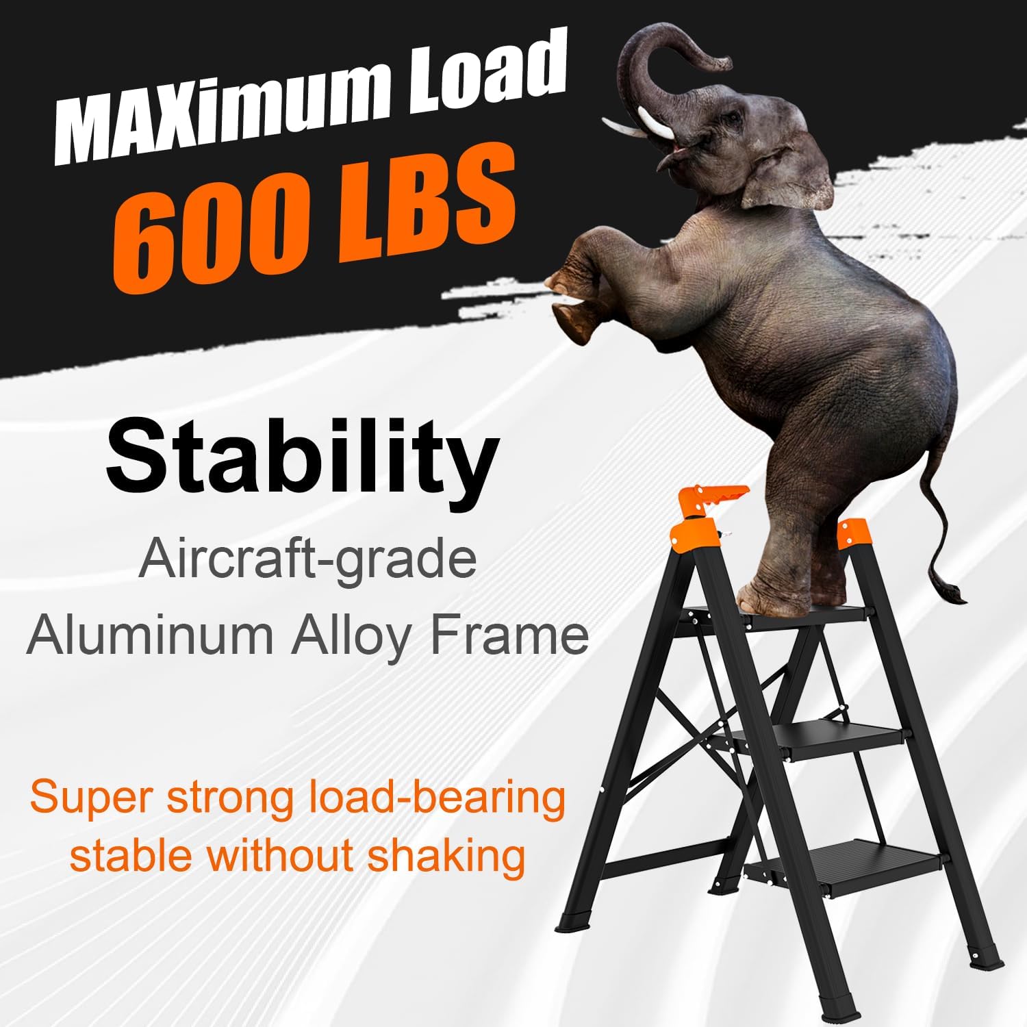 3 Step Ladder with Single Handrail,Retractable Handgrip 3 Folding Step Stool,Lightweight Aluminum Step Ladder 3 Step Folding,600lbs Max Load Capacity for Household,Kitchen,Office